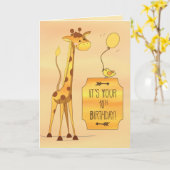 10e Verjaardag Lange Giraffe en Vogel Kaart (Gele Bloem)