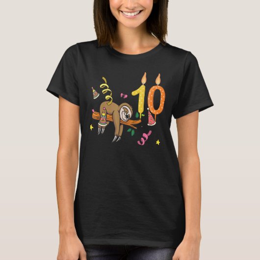 10e verjaardag Lazy Sloths Animal Grafisch T-shirt (Voorkant)