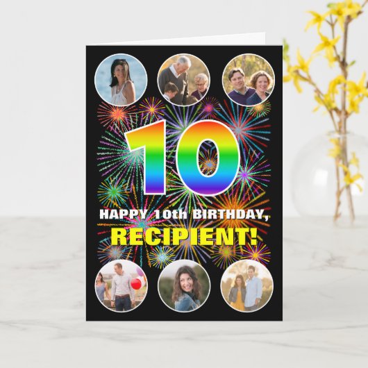 10e verjaardag: Leuke regenboog #, aangepaste naam Kaart (Gele Bloem)