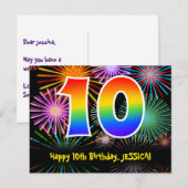 10e verjaardag – Leuke vuurwerkpatroon + Regenboog Briefkaart (Voorkant / Achterkant)