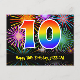 10e verjaardag – Leuke vuurwerkpatroon + Regenboog Briefkaart