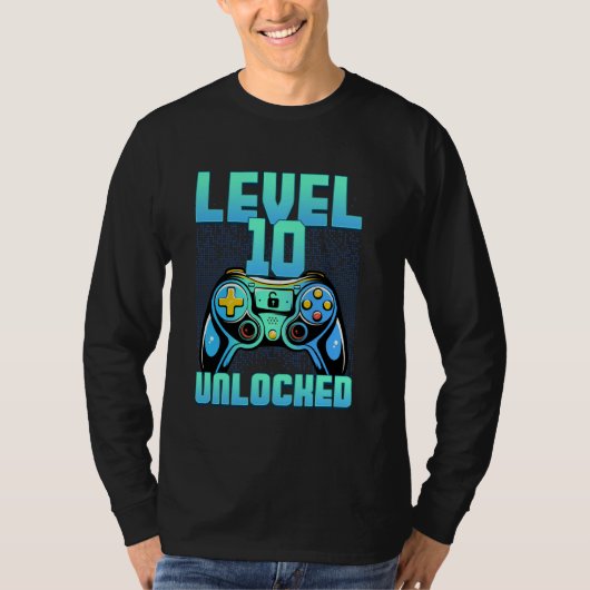 10e Verjaardag Level 10 Ontgrendeld Videogame 10 J T-shirt (Voorkant)