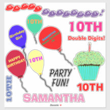 10e verjaardag meisje ballonnen cupcake vinyl