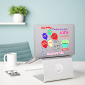 10e verjaardag meisje ballonnen cupcake vinyl sticker (Laptop op bureau)