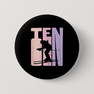10e Verjaardag Meisje Retro Ski Lover Skier 10 Jaa Ronde Button 5,7 Cm