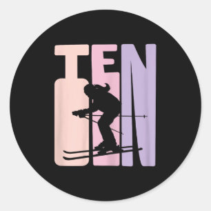 10e Verjaardag Meisje Retro Ski Lover Skier 10 Jaa Ronde Sticker
