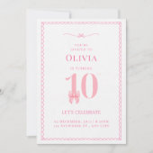 10e Verjaardag Meisje Roze Boog Uitnodiging (Voorkant)