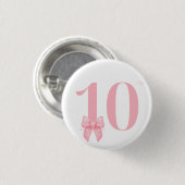 10e Verjaardag Meisje Roze Bow Button (Voorkant /achterkant)