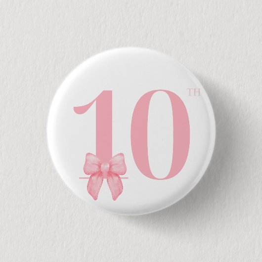 10e Verjaardag Meisje Roze Bow Button (Voorkant)