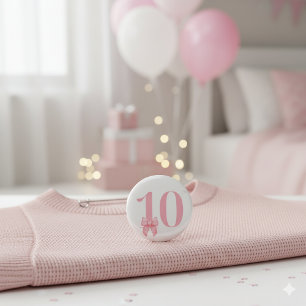 10e Verjaardag Meisje Roze Bow Button