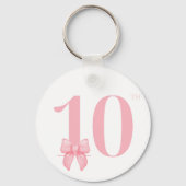 10e Verjaardag Meisje Roze Bow Sleutelhanger (Voorkant)