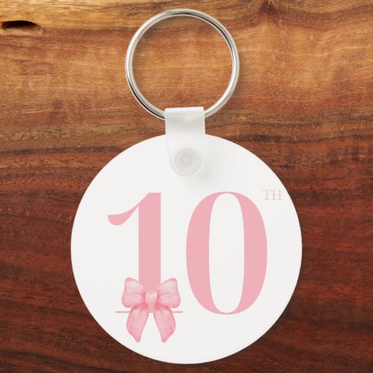 10e Verjaardag Meisje Roze Bow Sleutelhanger (Voorkant)