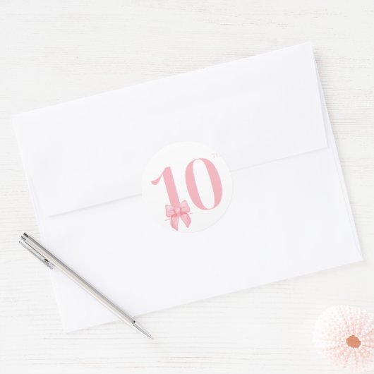 10e Verjaardag Meisje Roze Bow Sticker (Envelop)
