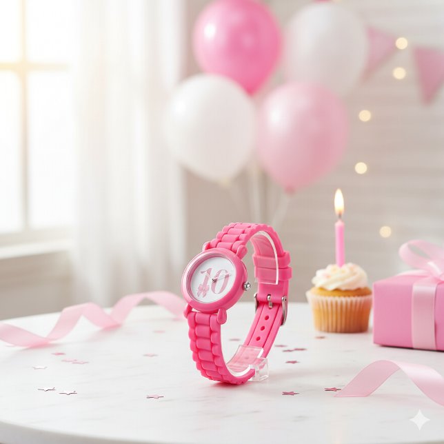 10e Verjaardag Meisje Roze Bow Watch Horloge (Creator heeft geüpload)