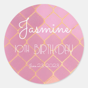 10e Verjaardag Meisje Roze Goud Glitter Dank je Ronde Sticker