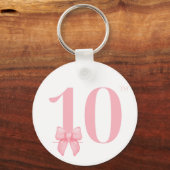 10e verjaardag meisje roze strik sleutelhanger (Voorkant)