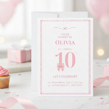 10e verjaardag meisje roze strik uitnodiging