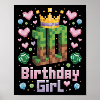 10e Verjaardag Meisje Shirt Gaming Pixel Party 10  Poster