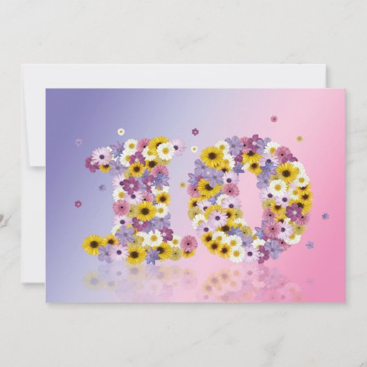 10e verjaardag, met bloemen letters kaart (Voorkant)