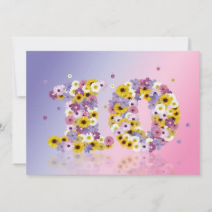 10e verjaardag, met bloemen letters kaart