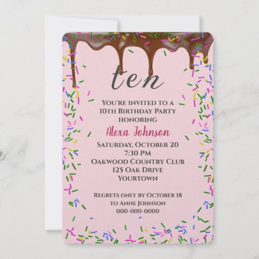 10e verjaardag met chocolade ijsjes en strooisel kaart (Voorkant)