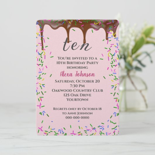 10e verjaardag met chocolade ijsjes en strooisel kaart (Staand voorkant)