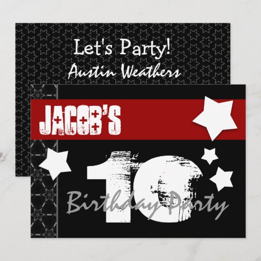 10e verjaardag modern voor hem rood wit zwart w01b kaart (Voorkant / Achterkant)