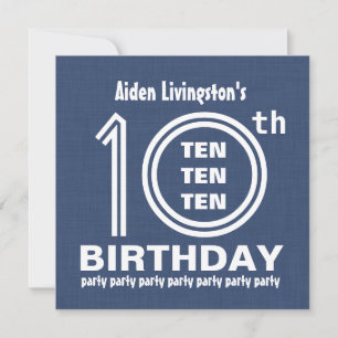 10e verjaardag Moderne Blauw en White V002 Kaart
