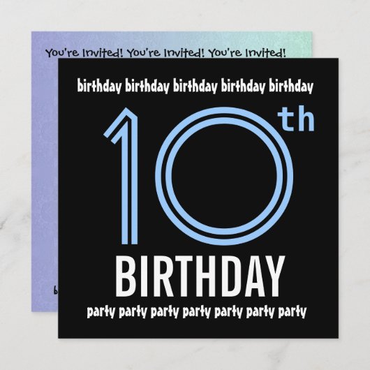 10e verjaardag Moderne Blauw en zwart W689 Kaart (Voorkant / Achterkant)