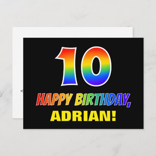 10e verjaardag: Moedig, Leuk, Eenvoudig, Regenboog Briefkaart (Voorkant / Achterkant)