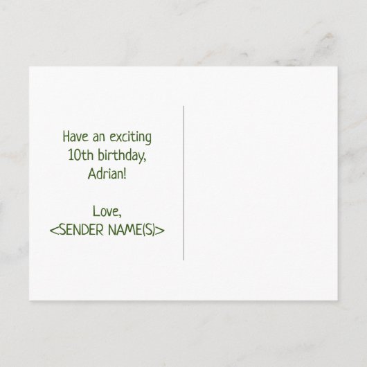 10e verjaardag: Moedig, Leuk, Eenvoudig, Regenboog Briefkaart (Achterkant)