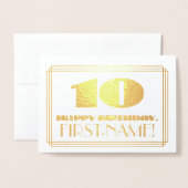 10e verjaardag; naam + Art Deco geïnspireerd look  Folie Kaarten (Voorkant met envelop)