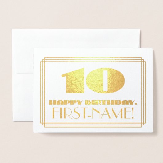 10e verjaardag; naam + Art Deco geïnspireerd look  Folie Kaarten (Voorkant met envelop)