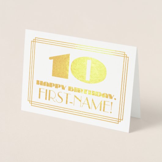 10e verjaardag; naam + Art Deco geïnspireerd look  Folie Kaarten (Voorkant)
