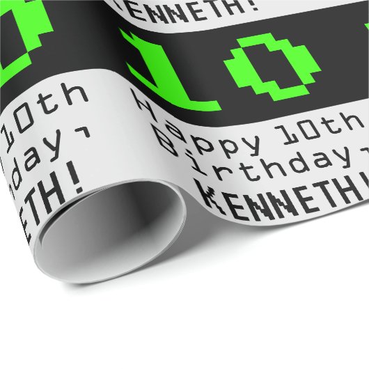 10e verjaardag - Nerdy / Geeky stijl "10" en naam Cadeaupapier (Rol Hoek)