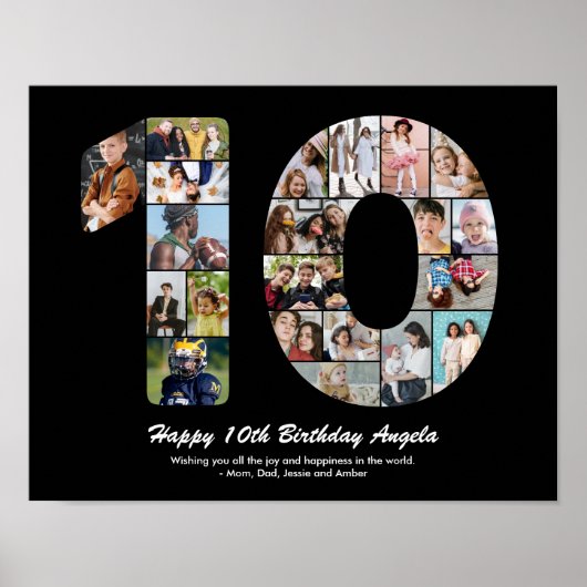 10e verjaardag Nummer 10 Aangepaste foto-collage Poster (Voorkant)