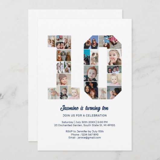 10e verjaardag nummer 10 aangepaste fotocollage kaart (Voorkant / Achterkant)
