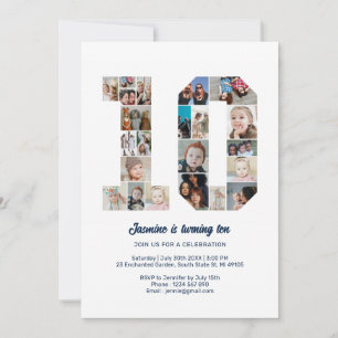 10e verjaardag nummer 10 aangepaste fotocollage kaart