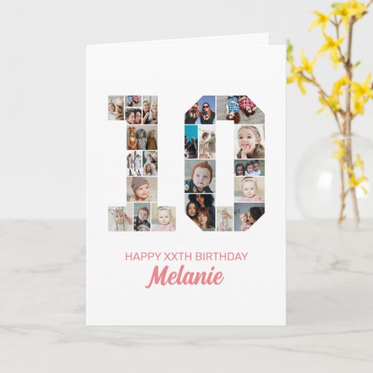10e verjaardag nummer 10 foto collage gepersonalis kaart (Gele Bloem)