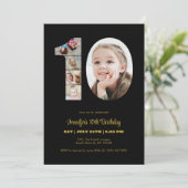 10e verjaardag nummer 10 fotocollage modern zwart kaart (Staand voorkant)