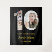 10e verjaardag nummer 10 fotocollage modern zwart wandkleed (Voorkant)