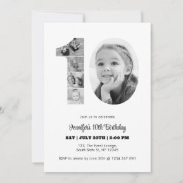 10e verjaardag nummer 10 fotocollage zwart wit kaart