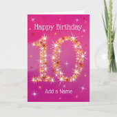 10e verjaardag - nummer 10 sterren - Roze - leefti Kaart (Voorkant)