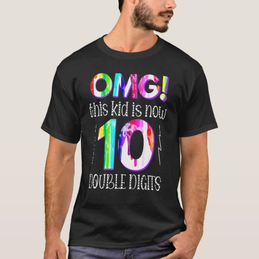 10e verjaardag Omg Dit Kind is nu 10 dubbel cijfer T-shirt (Voorkant)