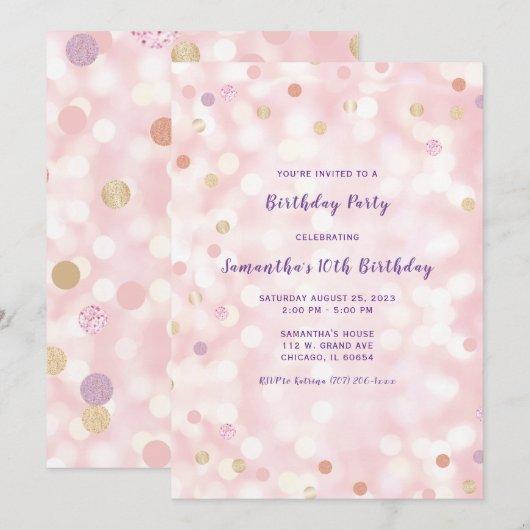 10e verjaardag Paars roze goud Kaart (Voorkant / Achterkant)