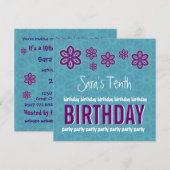 10e verjaardag paarse bloemen aangepaste naam kaart (Voorkant / Achterkant)