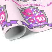 10e verjaardag paarse eenhoorn schild kuifpapier cadeaupapier (Rol Hoek)