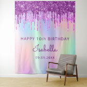 10e verjaardag paarse roze glitter holografisch wandkleed (In situ)