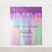 10e verjaardag paarse roze glitter holografisch wandkleed (Voorkant)