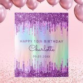 10e verjaardag paarse roze holografisch wandkleed